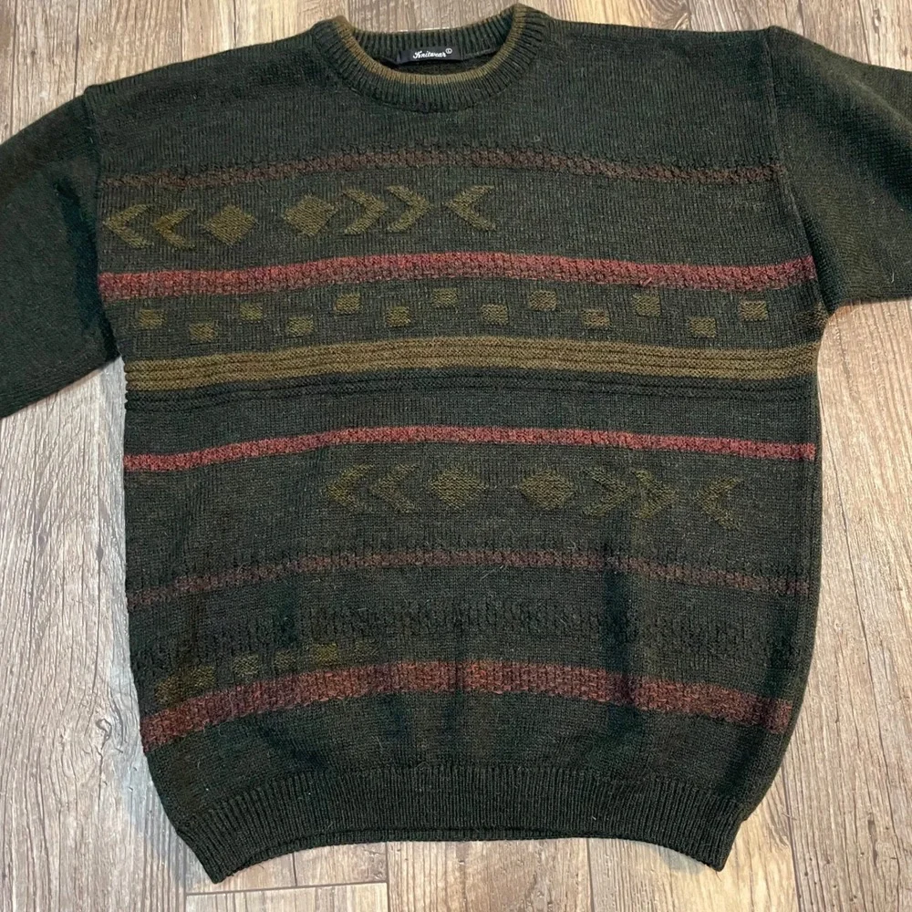 St Bernard Men Lg Green‎ Geometric Fair Isle Acrylic Wool Alapaca Sweater Knit